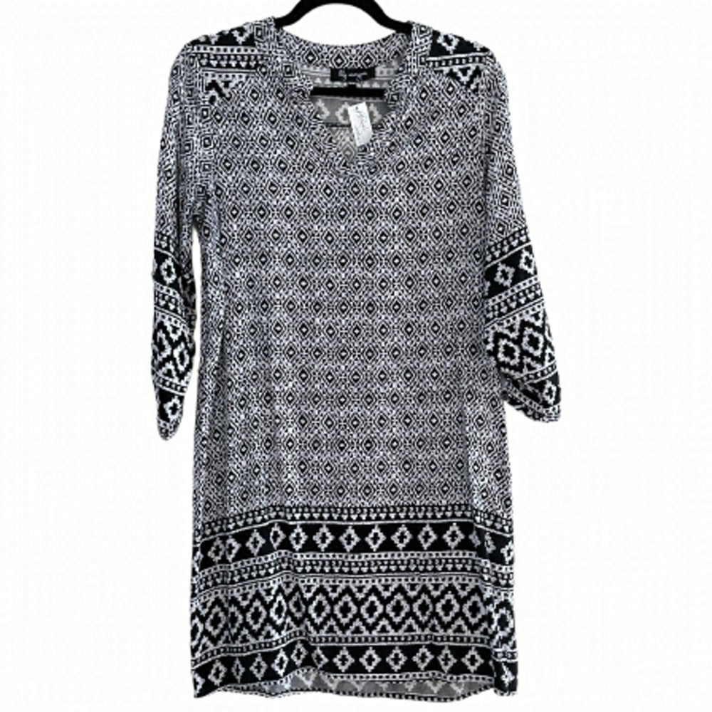 Lily Morgan Black & White Boho Print Shirt Dress Size Medium